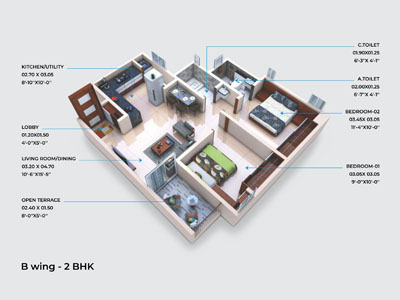 B Wing 2 BHK Cut Section